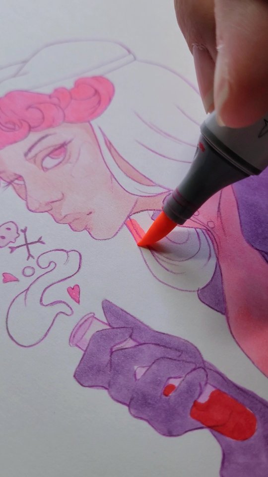 Instagram post by @flossy.arts for Copic. Caption reads: [...] to color my bubblegum piece with my new....
