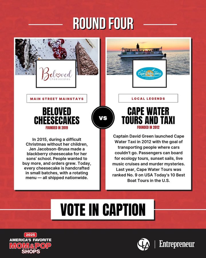 Instagram post by @capewatertours for Entrepreneur. Caption reads: The America’s Favorite Mom and Pop Shops®....