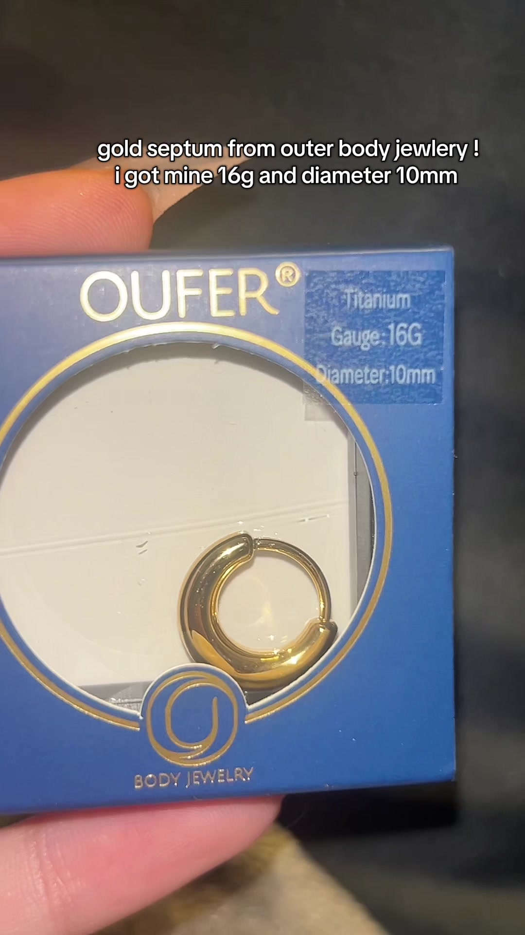 TikTok post by @sixteengravess for Oufer Body Jewelry. Caption reads: thank you @Oufer Body Piercing Jewelry for this....