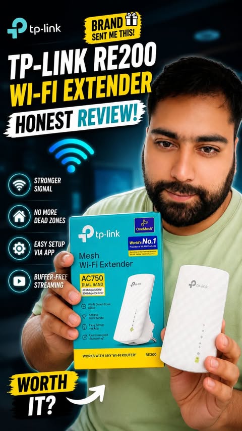 Instagram post by @mrindiangameryt for TP-Link. Caption reads: Wi-Fi Dead Zones? This TP-Link RE200 Might Be the....