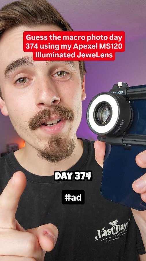 Instagram post by @jakesmacronature for Apexel. Caption reads: [...] 374 of can you guess this macro photo?....