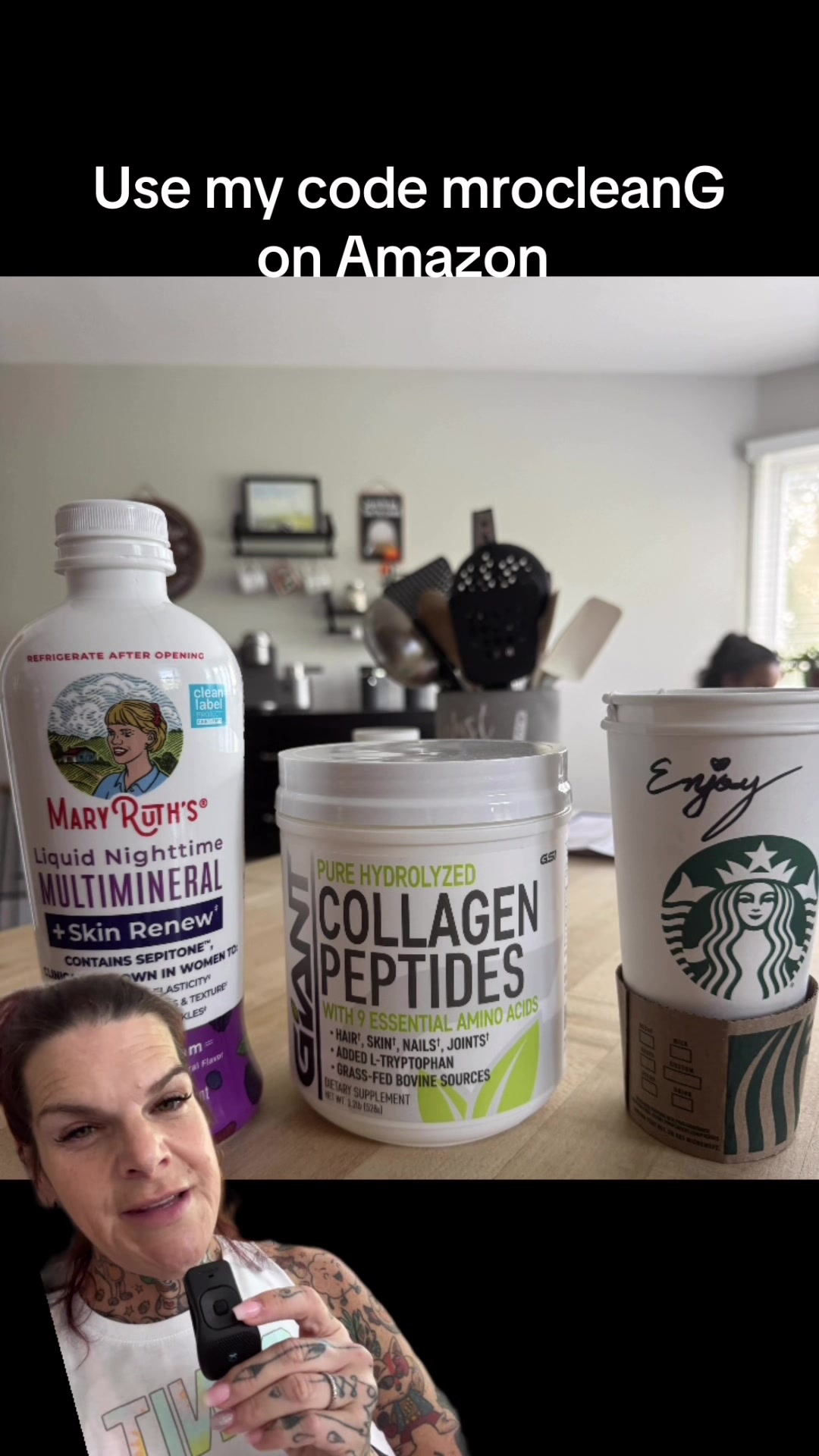 TikTok post by @batwingbootcamp for MaryRuth Organics. Caption reads: This collagen is half the price of #vitalproteins....