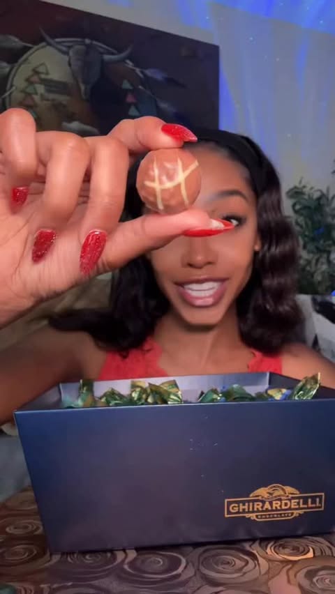 Instagram post by @mukbangwithkay for Ghirardelli. Caption reads: Is it just me or does @ghirardelli keep getting....