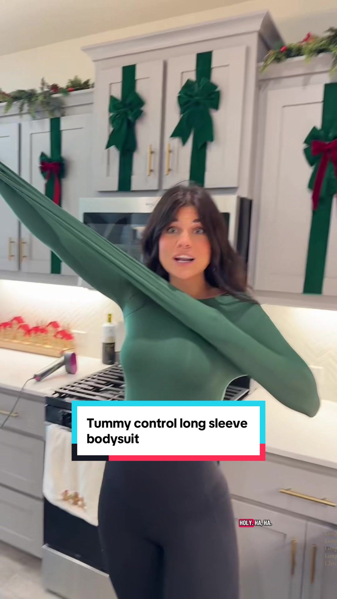 TikTok post by @3_sister_vibes for PUMIEY. Caption reads: [...] #bodysuit #christma @PUMIEY.