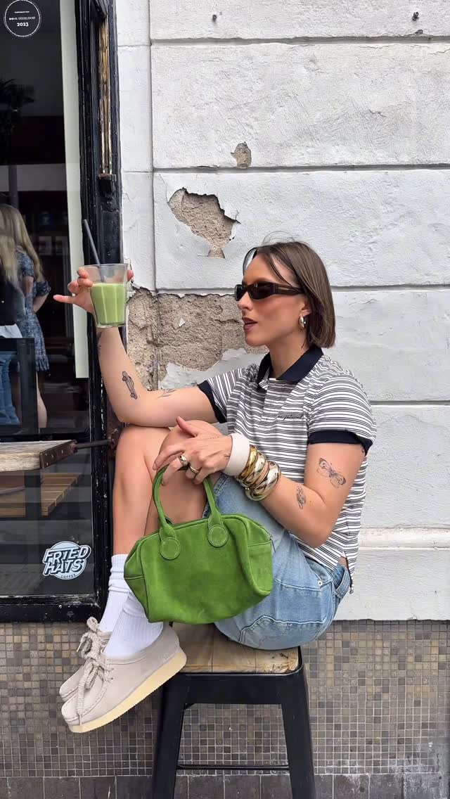 Instagram post by @lara_bsmnn for Clarks Originals. Caption reads: Anzeige| Summer screams for colourful fits and the....