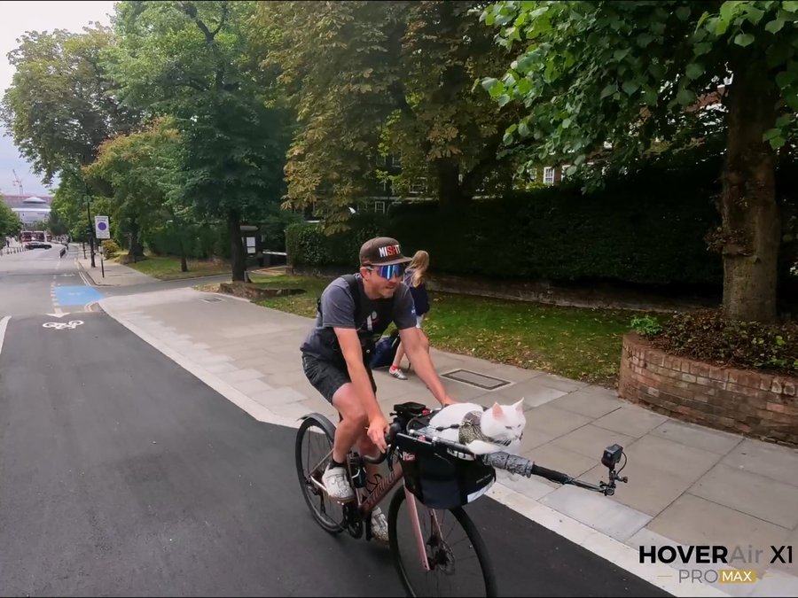 Instagram post by @skintension for HOVERAir. Caption reads: Cruising around with the HOVERAir X1 PROMAX!....