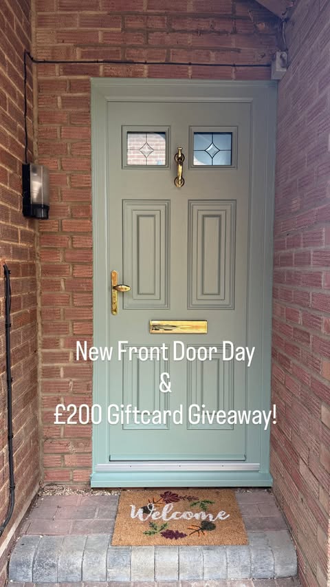 Instagram post by @jenshomejournal for The Palladio Door Collection. Caption reads: ad Our new door has me in full home-love mode, so....