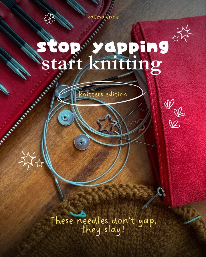 Instagram post by @katesolenne for KnitPro. Caption reads: [...] they shine✨ Ad.| these beauties from....