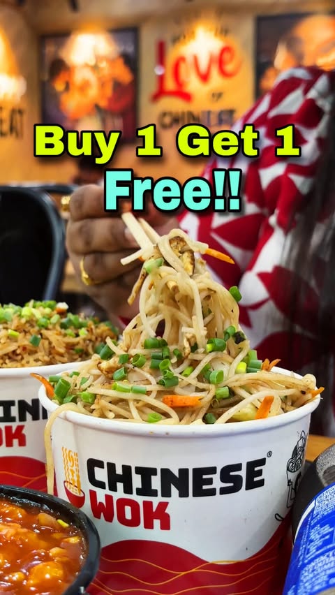 Instagram post by @coconut_quinoa for Kolkata Bucketlist. Caption reads: 🔥 BUY 1 GET 1 FREE at Chinese Wok! 🍜 The Deal....