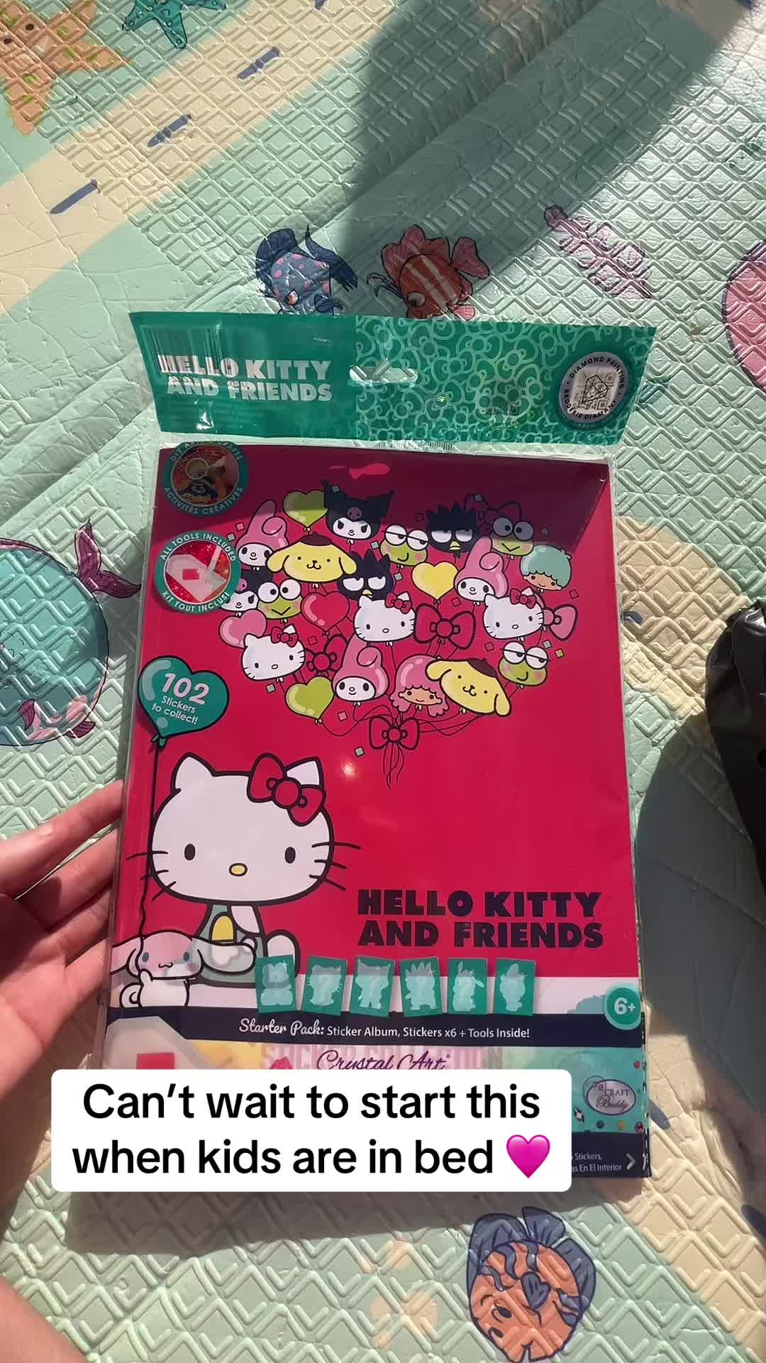 TikTok post by @jadebrown1972 for Craft Buddy. Caption reads: [...] are in bed 🩷#crystalart #hellokitty @Craft....