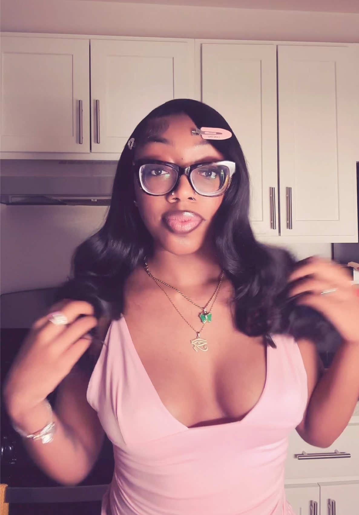 TikTok post by @nellybean16 for Mscoco Hair. Caption reads: In love with this glueless wig from @Mscoco Hair....