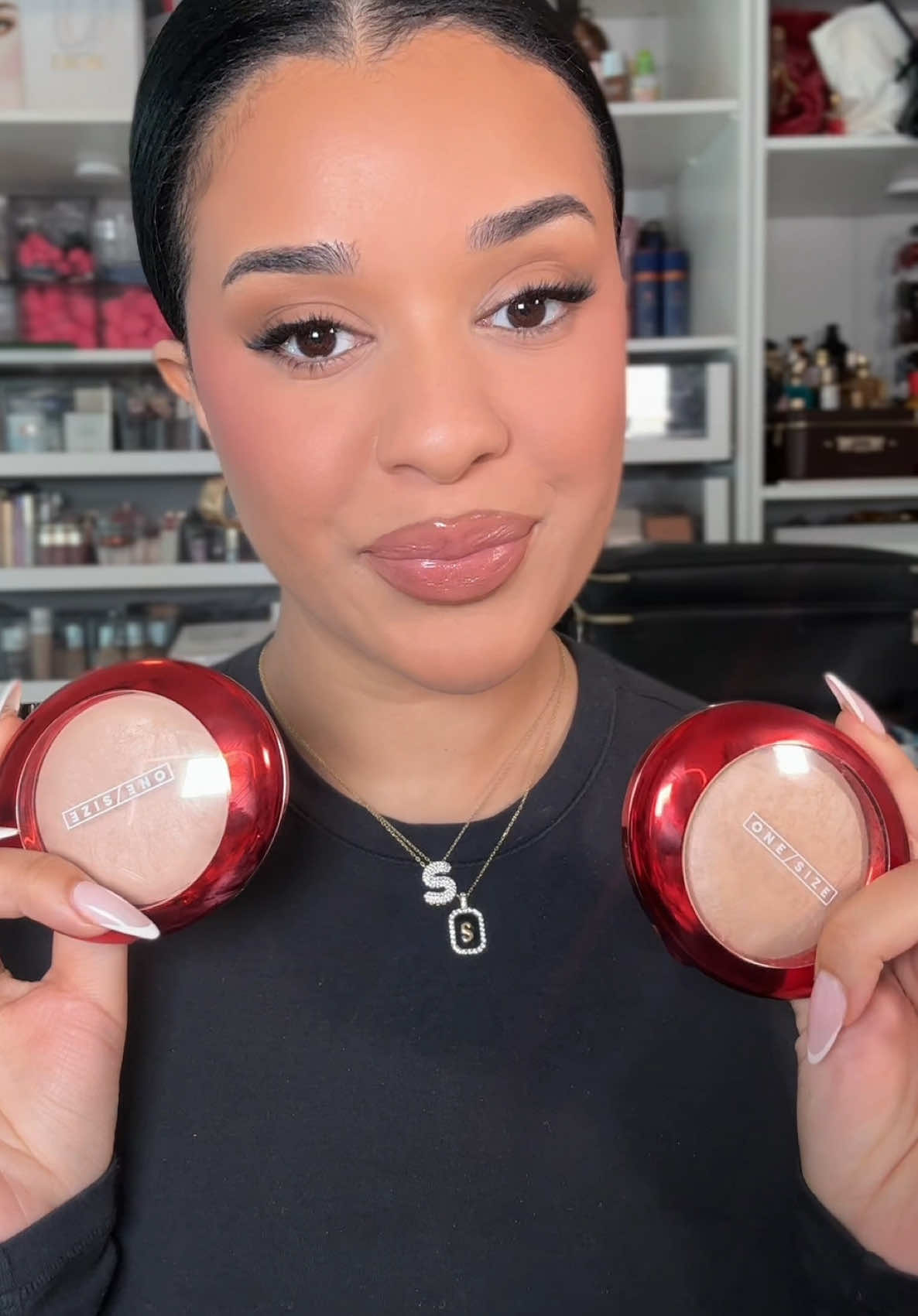 TikTok post by @shanell.sorrells for ONE SIZE BEAUTY. Caption reads: A good finishing powder is a girls best friend.....