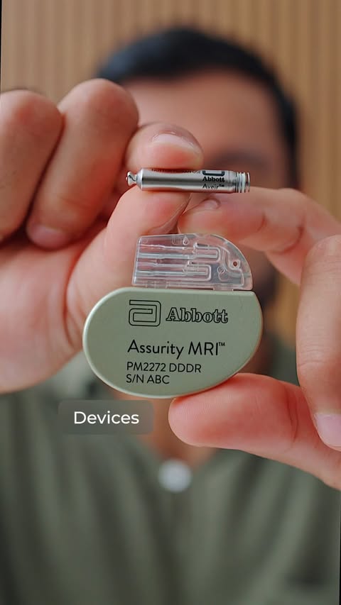 Instagram post by @shervinshares for Abbott. Caption reads: [...] dual-chamber leadless pacemaker system:....