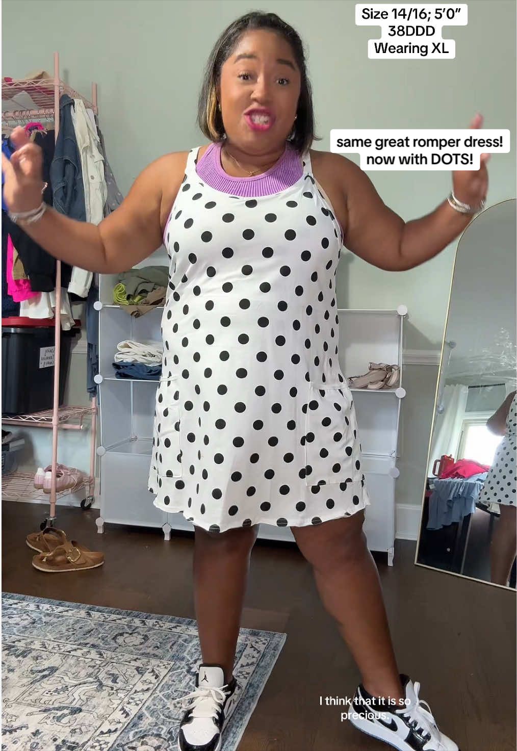 TikTok post by @definitelydarcia for OmmigO. Caption reads: Such a fun look! If it has polka dots, it’s an....