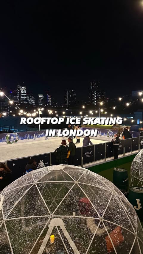 Instagram post by @crystxl_eats for Fentimans. Caption reads: ✨ ROOFTOP ICE RINK IN LONDON ✨ *ad/invite Cosy....