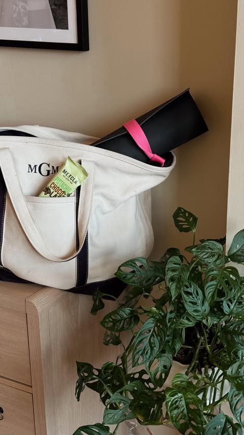 Instagram post by @itsmelmiller for Mezcla. Caption reads: Pilates, protein, party planning - in that order....