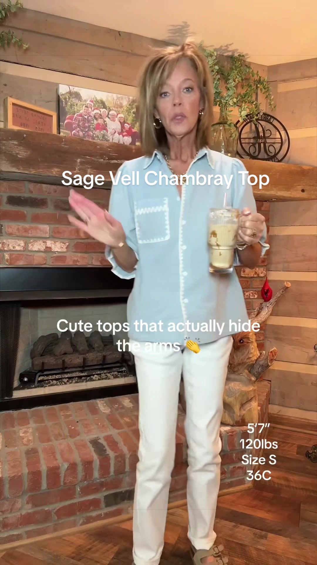 TikTok post by @pattijaustin1224 for SageVell. Caption reads: Lightweight cotton blouse with dreamy puff....