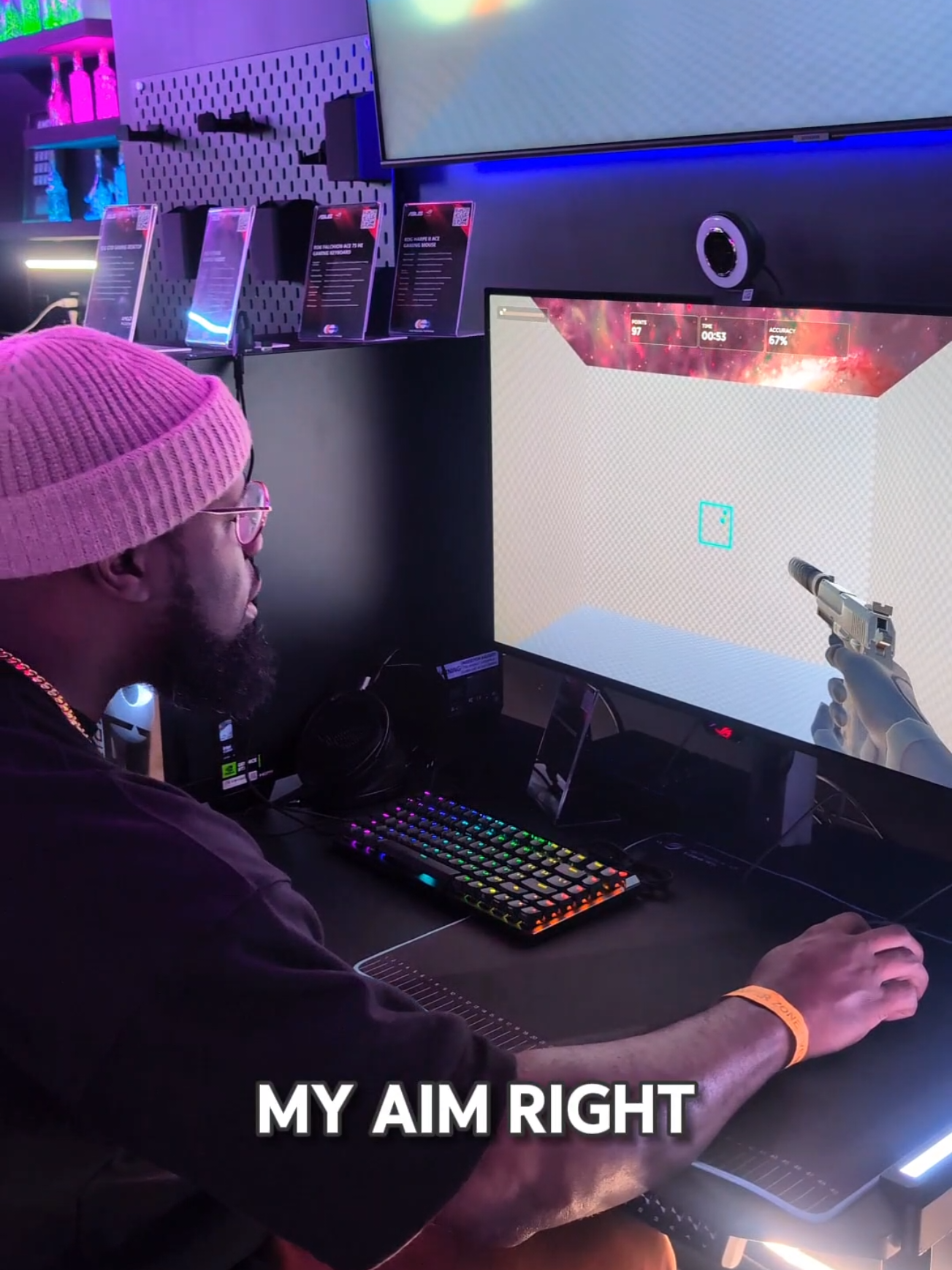 TikTok post by @8bitclosedfist for Newegg. Caption reads: [...] a Valorant PROFESSIONAL?! Thanks to @Newegg,....