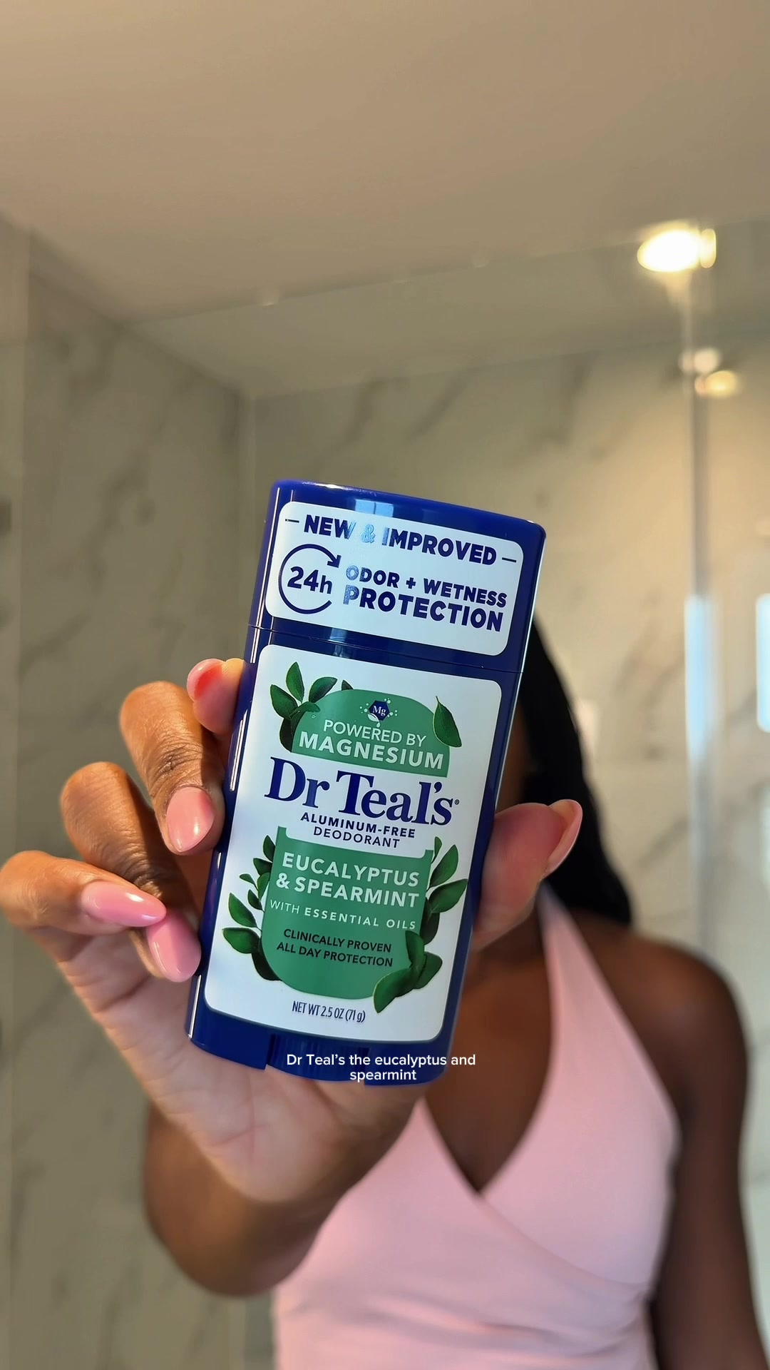 TikTok post by @wellnessbynaomi for Dr Teal's. Caption reads: #ad @DrTeals new eucalyptus & spearmint deodorant....