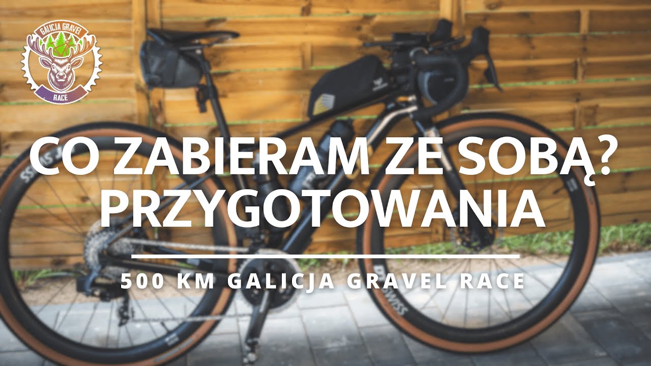 YouTube post by @mambaonbike1 for komoot. Caption reads: Preparing for the race - 500 km Galicia Gravel....