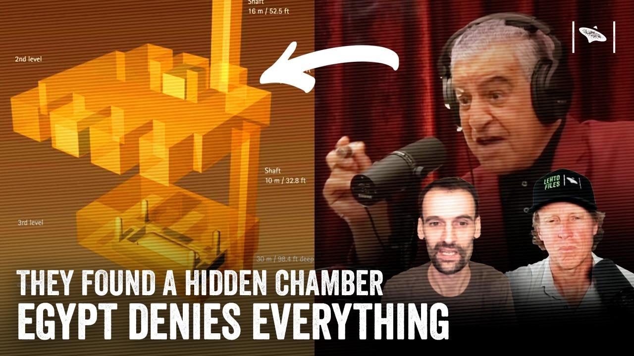 YouTube post by @ChrisLehtoF16 for OpenSea. Caption reads: Hidden Chambers Under Giza? — Egypt Denies....