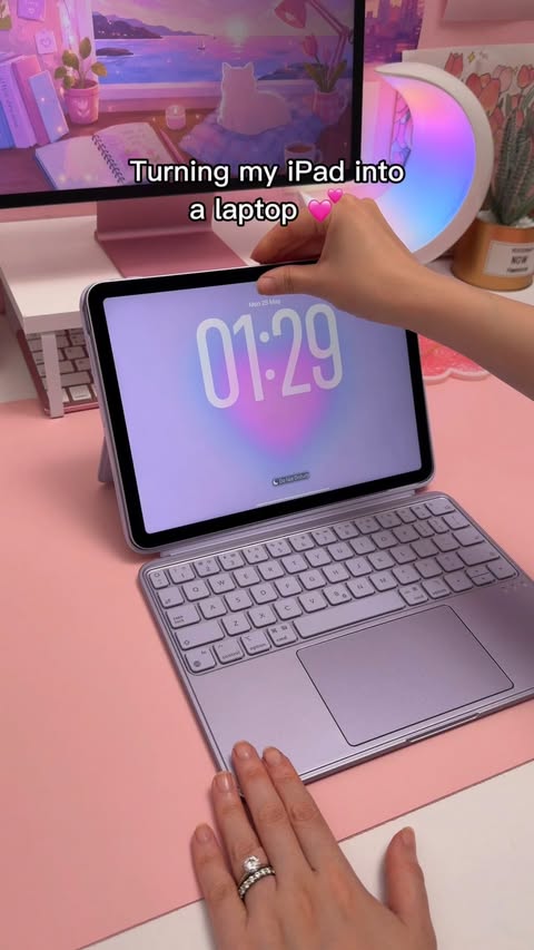 Instagram post by @happydownloads for ESR. Caption reads: [...] my iPad into a laptop 💕 {ad} Using the ESR....