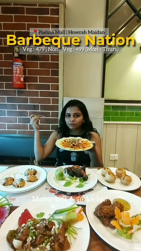 Instagram post by @fuego.flare for Barbeque Nation. Caption reads: [...] 😍🍽️ Yes, you heard that right! 📍 Barbeque....