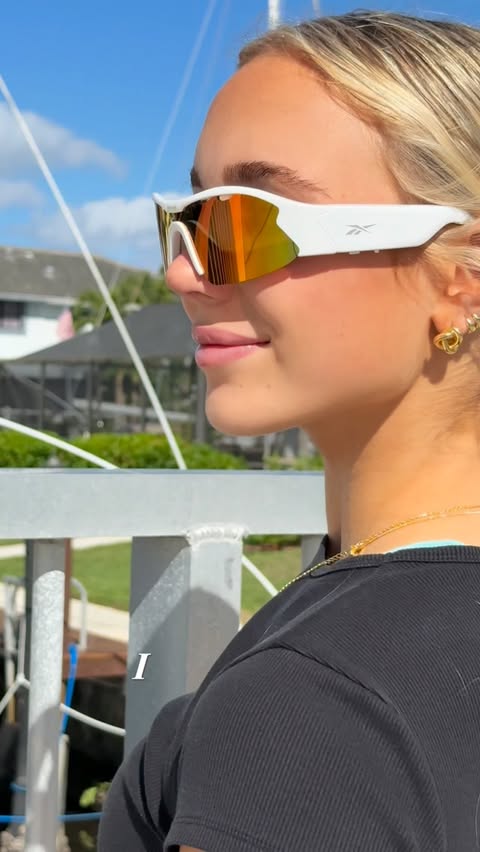 Instagram post by @charlotteglassvolleyball for Lucyd. Caption reads: Come for a run with me with my Reebok x Lucyd....