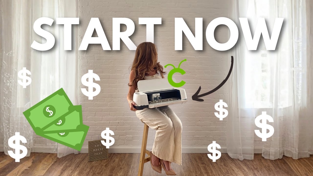 YouTube post by @AmyMakesThat for Creative Fabrica. Caption reads: 7 Ways To Make Money With Your Cricut Machine in....