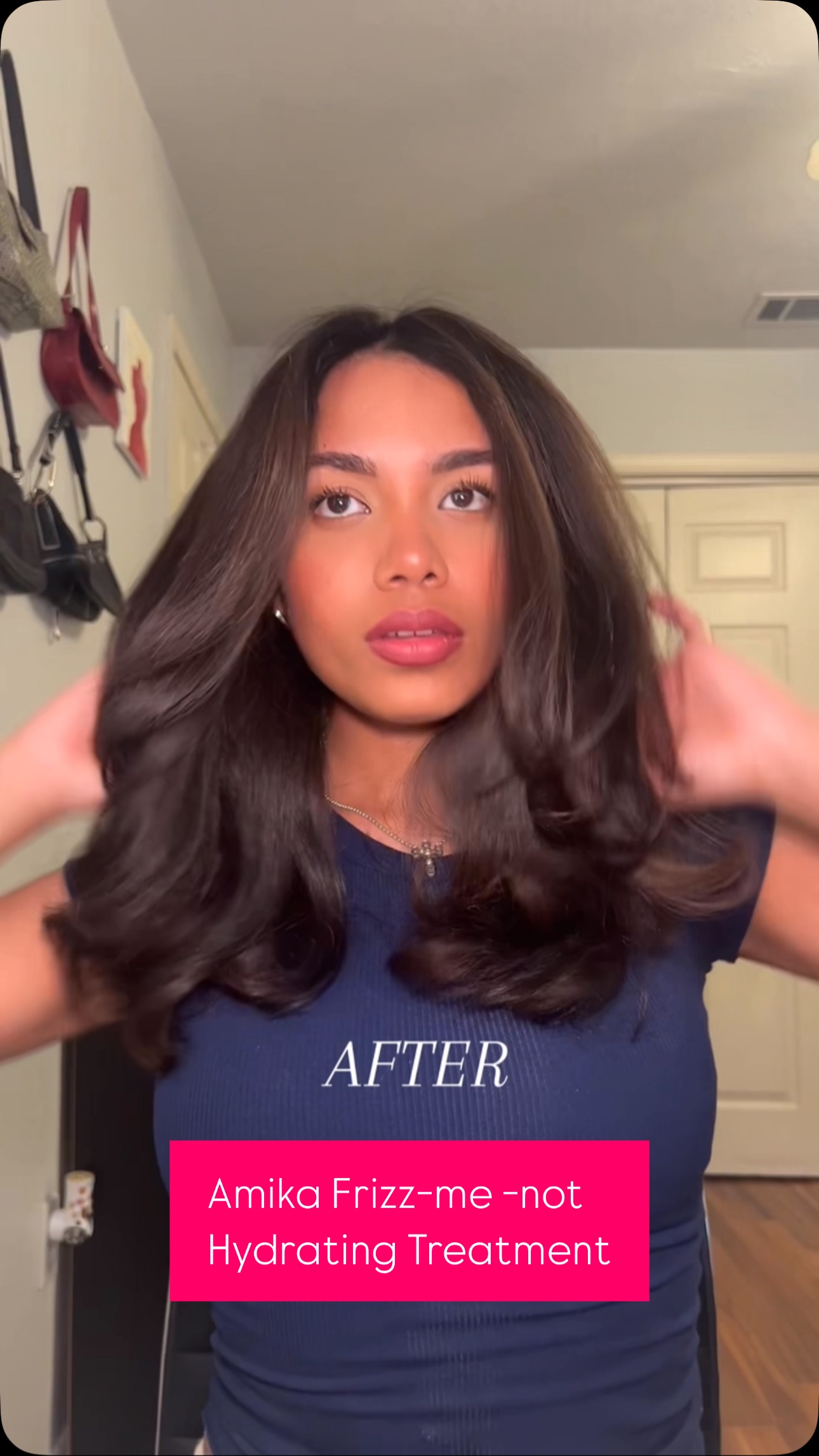 Instagram post by @notauraaa for Sephora Canada. Caption reads: Frizz? I don’t know her😌
added @amika....
