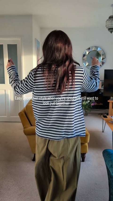 Instagram post by @lauradopamineoutfits for Glassworks London. Caption reads: Easy December style when you’re busy, burnt out,....