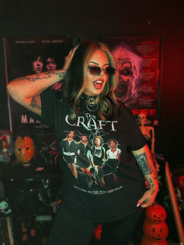 Instagram post by @scaryzaramary for TruffleShuffle. Caption reads: [...] as a board 🖤🕯️🥀 The Craft tee by....