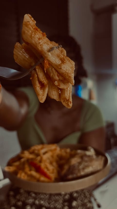 Instagram post by @danielochuko_ for Knorr. Caption reads: [...] Tomato pasta, seasoned properly with Knorr....