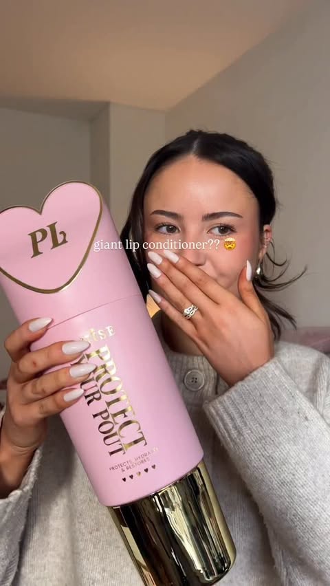 Instagram post by @megsbeautyedit for P.Louise. Caption reads: Giant lip conditioner 🤯🩷 @plouise_makeup_academy....