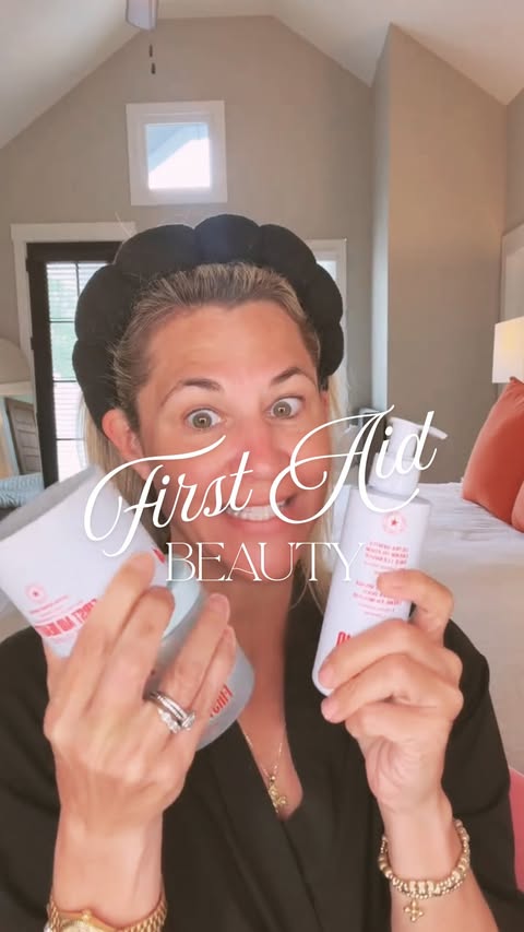 Instagram post by @ashleynjernigan for First Aid Beauty. Caption reads: [...] start with skincare… start HERE The....