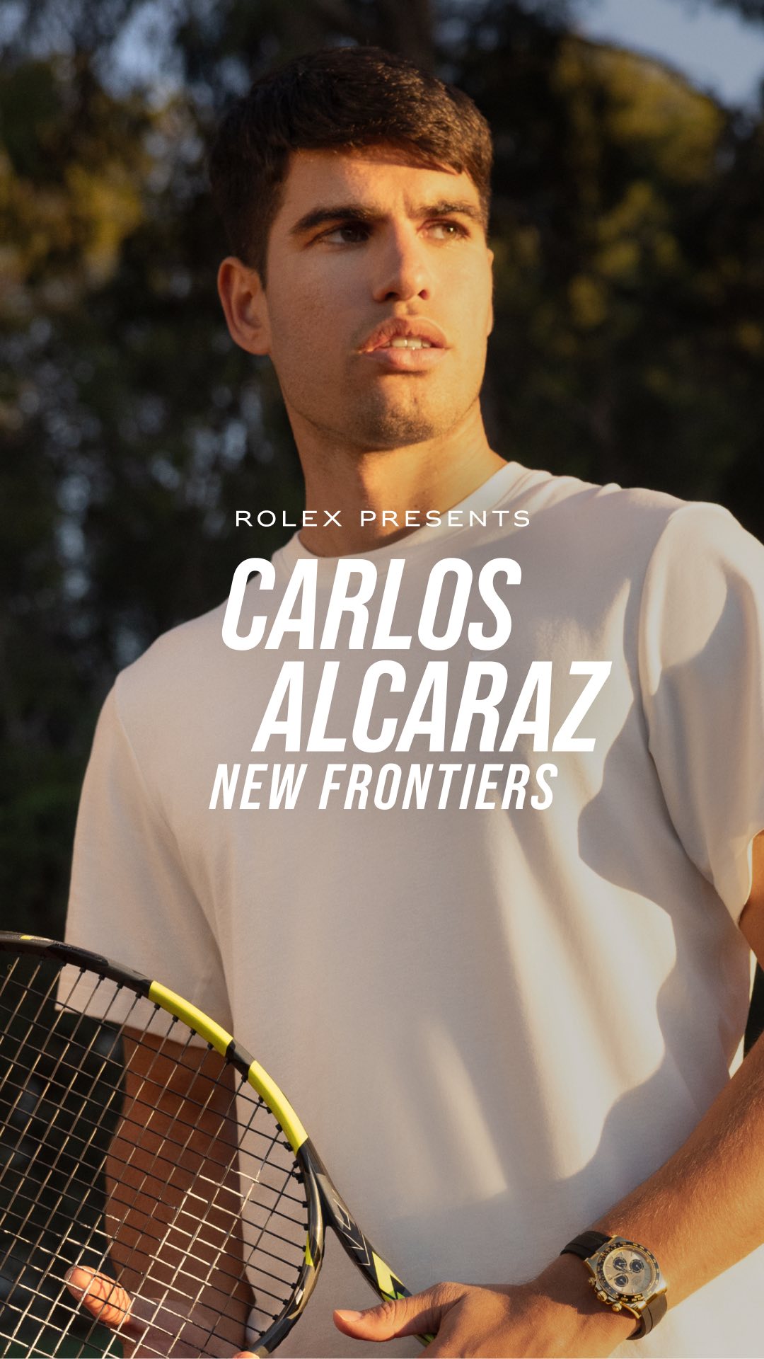Instagram post by @carlitosalcarazz for ROLEX. Caption reads: Multiple Grand Slam® title winner....