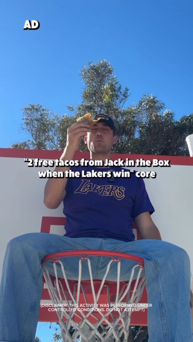 Instagram post by @taannr for Jack in the Box. Caption reads: 2 free tacos from @jackinthebox when the @lakers....