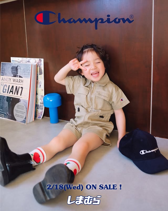 Instagram post by @__mukboy__ for しまむら. Caption reads: ⁡🍃 ほどよくスポーティーで、ほどよくカジュアルな Champion [...].