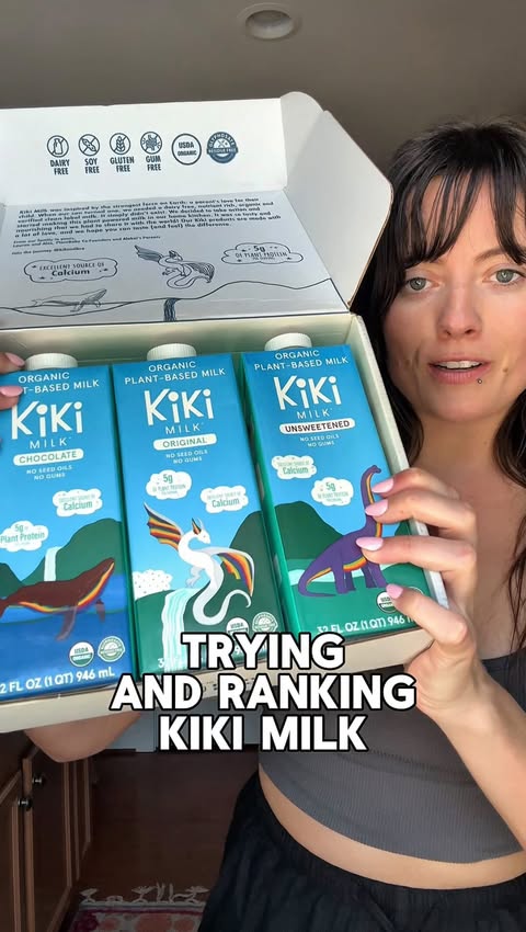 Instagram post by @maggieeatsvegan for Kiki Milk. Caption reads: Trying and ranking @kikimilkco … did I just find....