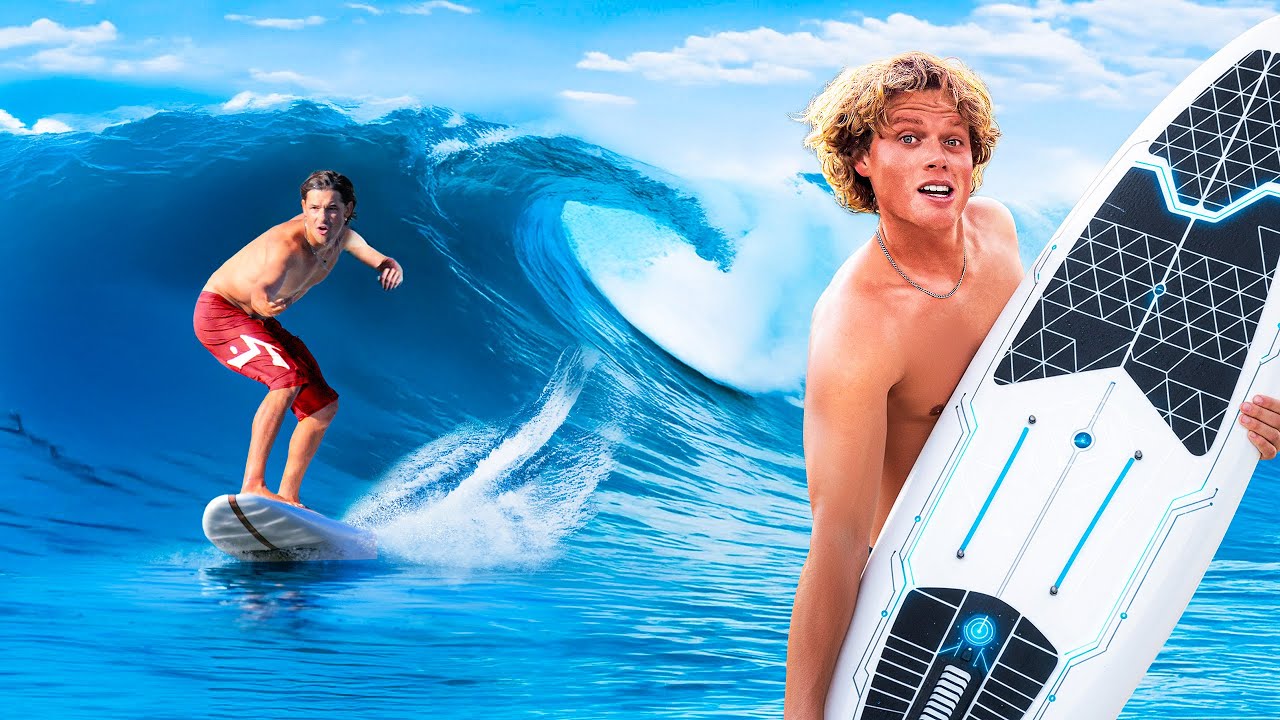 YouTube post by @Sickos for SimpliSafe. Caption reads: Testing The New $25,000 Surfboard.