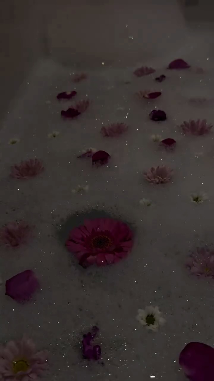 Instagram post by @abigailmarpi for Fable and Mane. Caption reads: all-night pink flower bath 🌸🫧🛁 and this song....