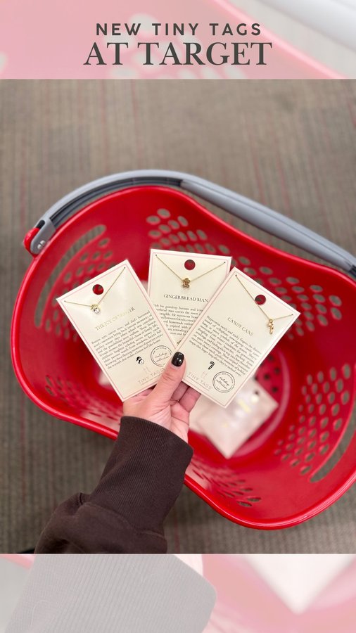 Instagram post by @tarjaymaxx for Tiny Tags. Caption reads: Stopped by @target today to check out @tinytags....
