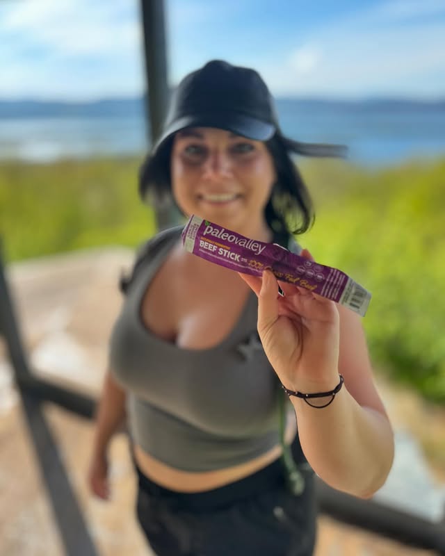 Instagram post by @dr3amr for Paleovalley. Caption reads: Taking my @paleovalley beef sticks to the....