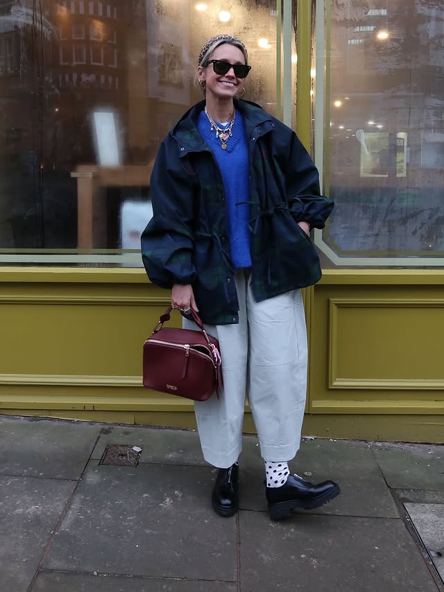 Instagram post by @goodmannersstyle for Damson Madder. Caption reads: [...] 💙

Outfit deets 
Trousers & jacket....