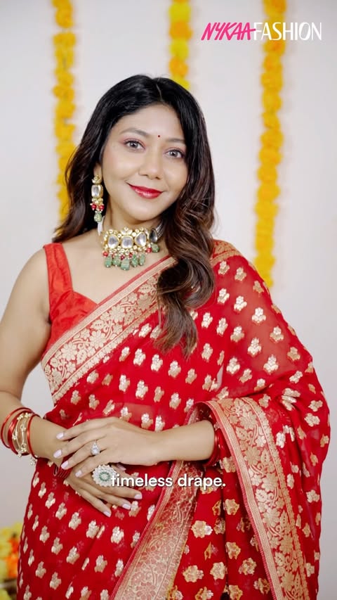 Instagram post by @styletheorybyjazz for Nykaa Fashion. Caption reads: [...] gorgeous Pujo-ready looks on Nykaa Fashion,....