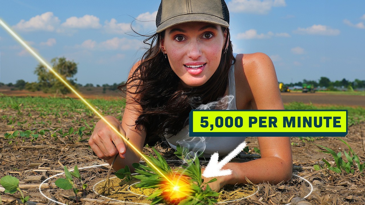 YouTube post by @CleoAbram for Dropbox. Caption reads: Why This Robot Kills Weeds With Lasers.