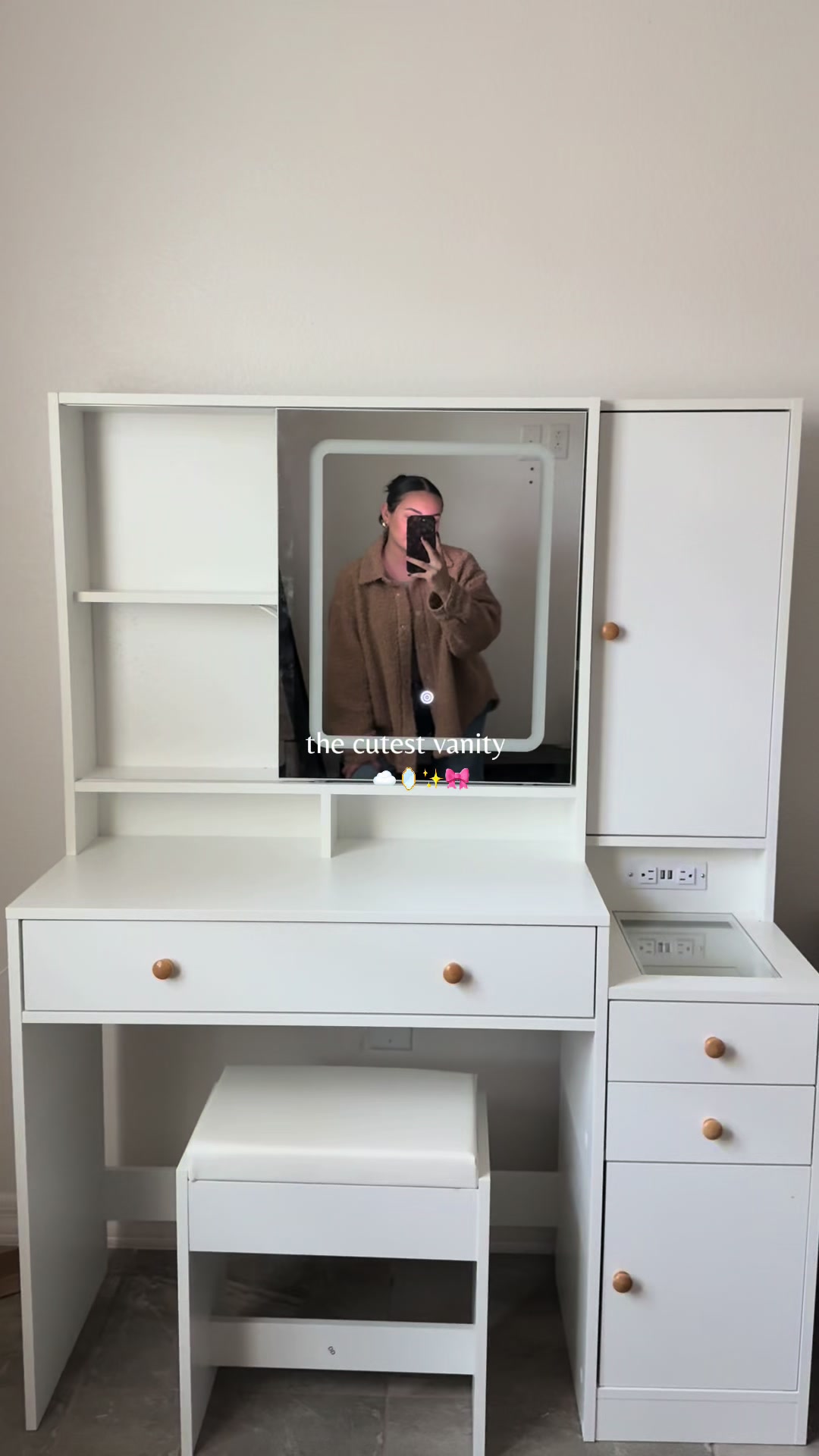 TikTok post by @angieavalosss for Vabches. Caption reads: the cutest vanity ☁️🪞✨🎀 @Vabches  #vabches....