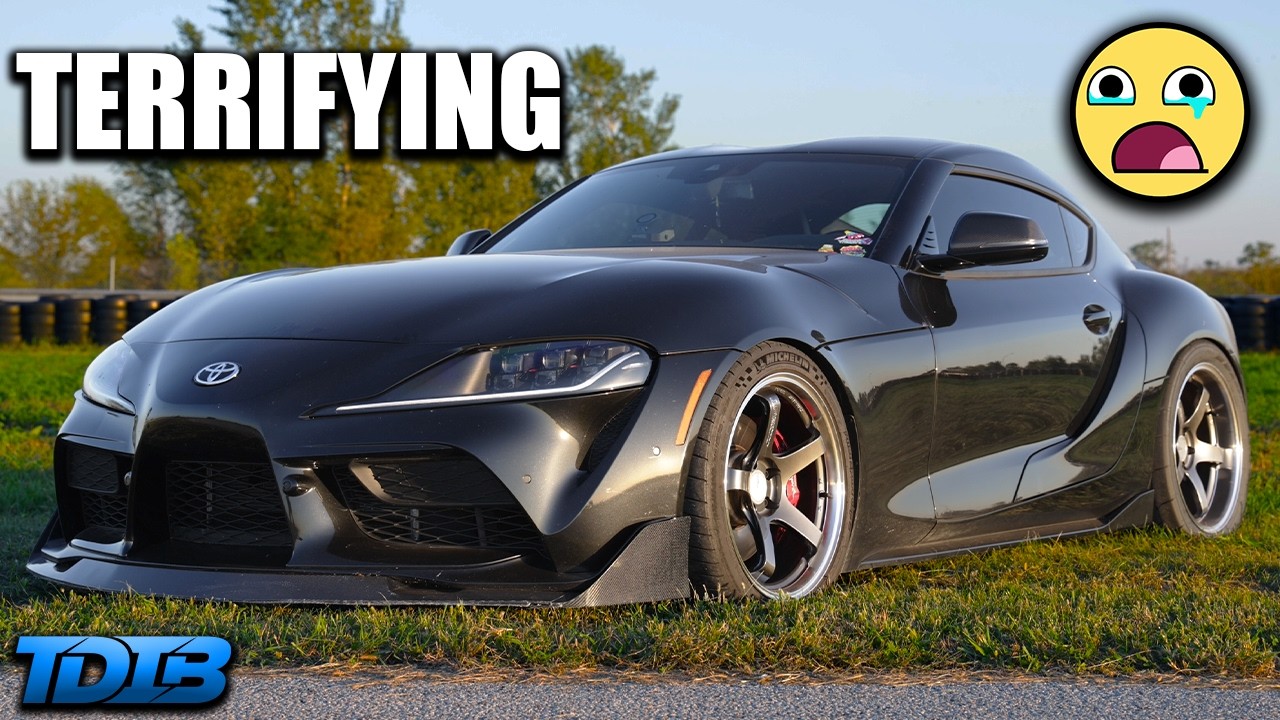 YouTube post by @ThatDudeinBlue for Ekster. Caption reads: A 900HP MANUAL Toyota Supra Makes No Sense.