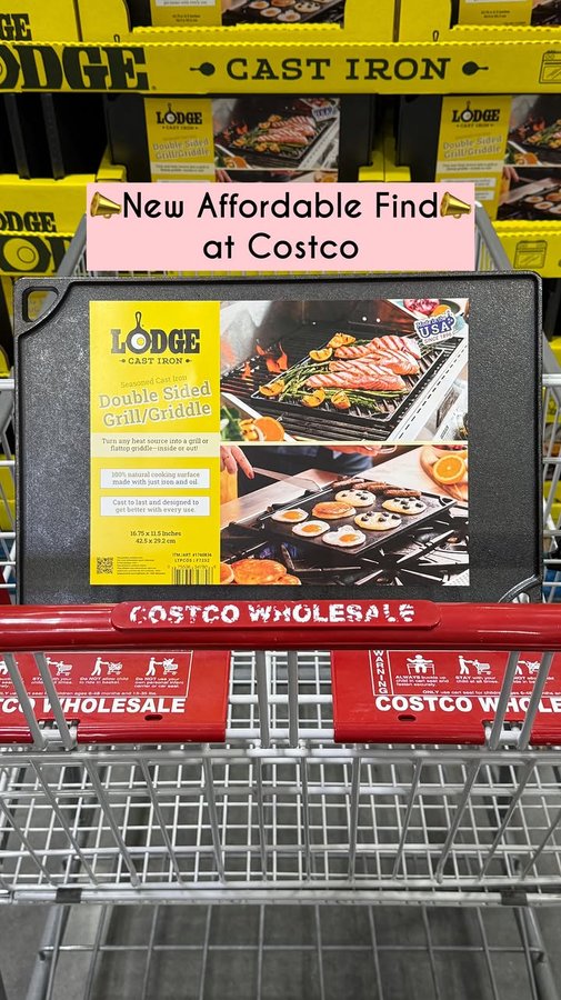 Instagram post by @costcoaisles for Lodge Cast Iron. Caption reads: [...] this new affordable find at Costco,....