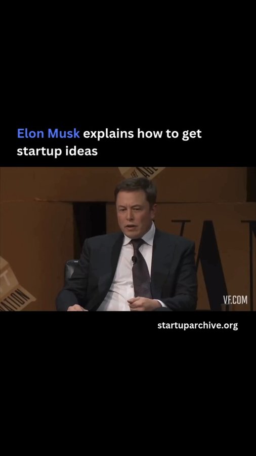 Instagram post by @startuparchive_ for Vanity Fair. Caption reads: When asked how he comes up with startup ideas,....